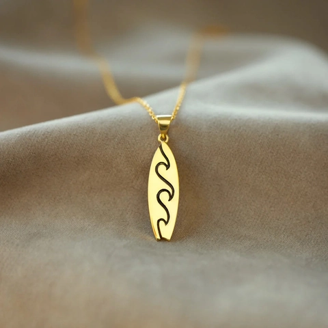 Collana con Ciondolo a Forma di Tavola da Surf e Onda dell'Oceano in Argento Sterling 925 per Donna Gioielli Galvanici Minimalisti