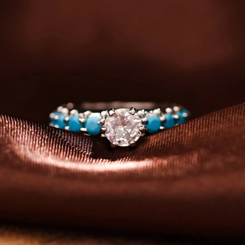 925 Sterling Zilver Turkoois Ring Pave Strass Geometrisch Boheemse Ingelegde Mode Vrouwen Sieraden Vingerring