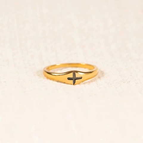 925 Sterlingsilber Kreuz Signet Ring Für Damen Minimalistisch Vergoldet Schwarz Emaille Kreuz Religiös Gothic Vintage Mode Finger Schmuck