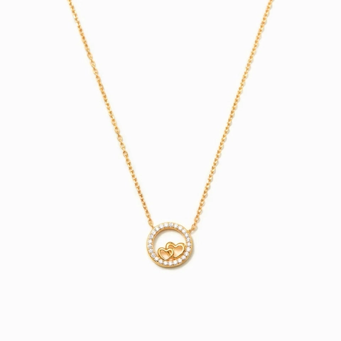 Collar con Colgante de Doble Corazón de Plata de Ley 925 Chapado en Oro Círculo con Strass Incrustado Joyería de Moda Regalo Día de la Madre