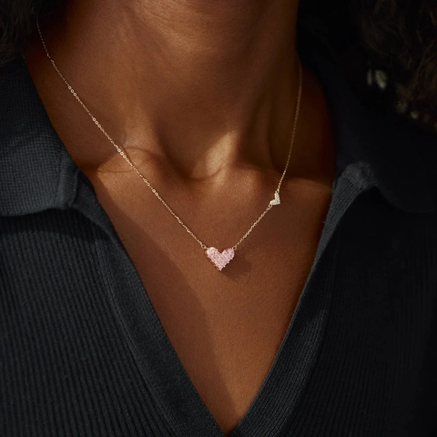 S925 Sterling Silver Pink Zirconia Heart Necklace For Women Elegant Double Love Pendant Fashion Jewelry Clavicle Chain Gift