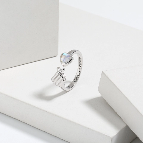 S925 Sterlingsilber Verstellbarer Ring Herzform Strass Bi Xin Geste Offener Ring Gravierter Romantischer Schmuck Für Damen