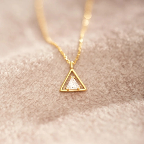 S925 Sterling Silver Triangle Zirconia Mountain Necklace For Women Minimalist Geometric Gold Plated Clavicle Chain Jewelry Gift