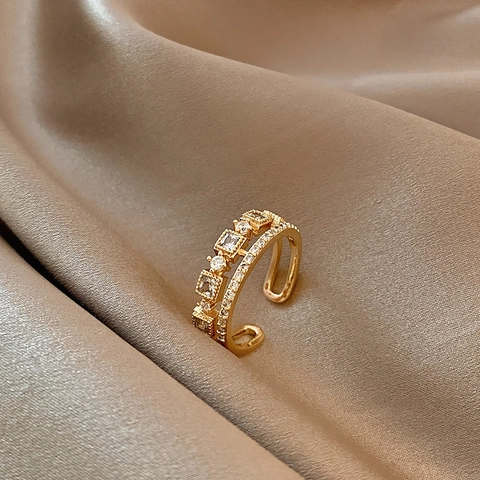 Doppellagiger Ring aus 925 Sterlingsilber Zirkonia für Damen Verstellbar Leichter Luxus Vollständige Strass Modeschmuck Ring