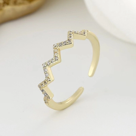 925 Sterling Silver Wave Pattern Open Ring For Women Rhinestone Heartbeat Adjustable Fashion Geometric Jewelry Finger Ring Gift