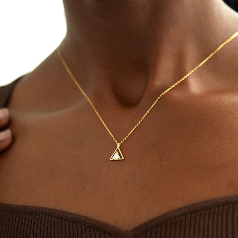 S925 Sterling Silver Triangle Zirconia Mountain Necklace For Women Minimalist Geometric Gold Plated Clavicle Chain Jewelry Gift