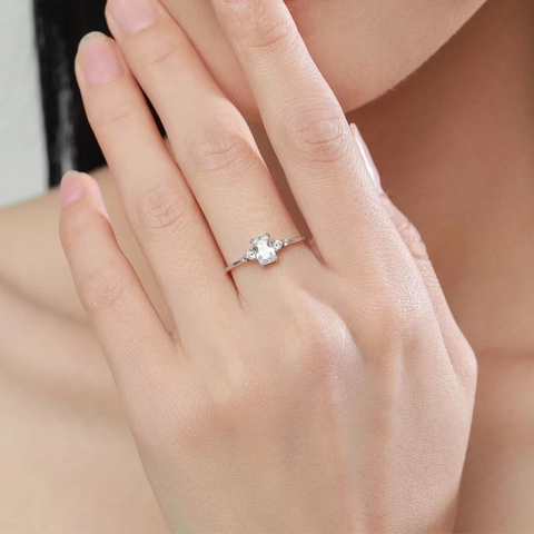 925 Sterlingsilber Rechteck Zirkonia Ring Minimalistisch Geometrisch Smaragdschliff Statement Ring Damen Schmuck