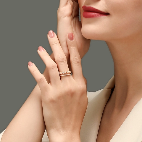 Doppellagiger Ring aus 925 Sterlingsilber Zirkonia für Damen Verstellbar Leichter Luxus Vollständige Strass Modeschmuck Ring