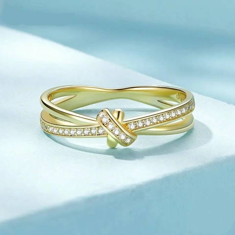 Anello con Nodo Incrociato in Argento Sterling 925 per Donna Strass Intrecciati Anello al Dito Minimalista Gioielli alla Moda Eleganti Regalo