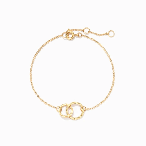 Bracciale in Argento Sterling 925 con Doppi Anelli Intrecciati per Donna Placcato Oro Design Martellato Gioielli di Moda Minimalisti