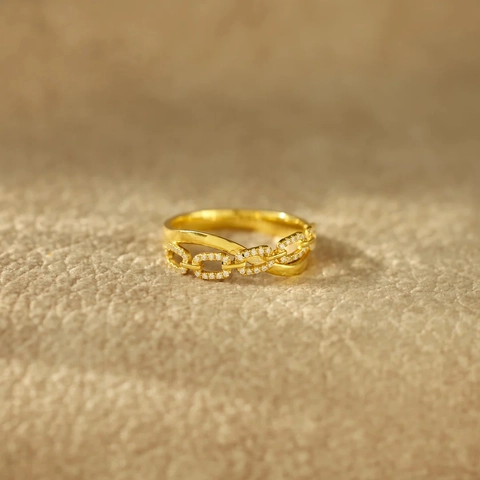 Anello a Croce con Maglie di Catena in Argento Sterling S925 Placcato Oro per Donna Orecchini con Strass Geometrici Gioielli