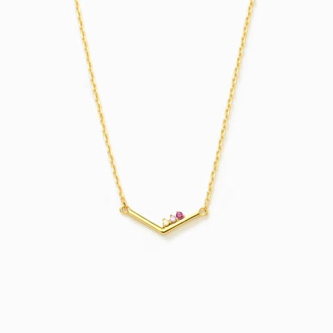 S925 Sterling Silver V Shaped Chevron Pendant Necklace For Women Personalized Birthday Stone Gold Plated Clavicle Chain