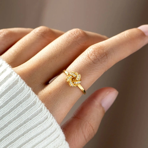 Eleganter 925 Sterlingsilber Knoten Ring Für Damen Vergoldet Liebesknoten Ring Mit Strass Pavé Mode Schmuck Fingerring