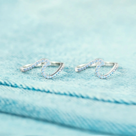 925 Sterlingsilber Wellenmuster Ring Für Damen Blau Weiß Strass Best Bitches Buchstabe Mode Fingerschmuck Fingerring