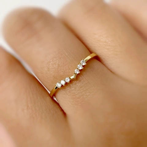 Anillo Corazón de Plata de Ley 925 Forma V Diamantes Imitación Chapado Oro Anillo Minimalista Chevron para Mujer Regalo Joyería