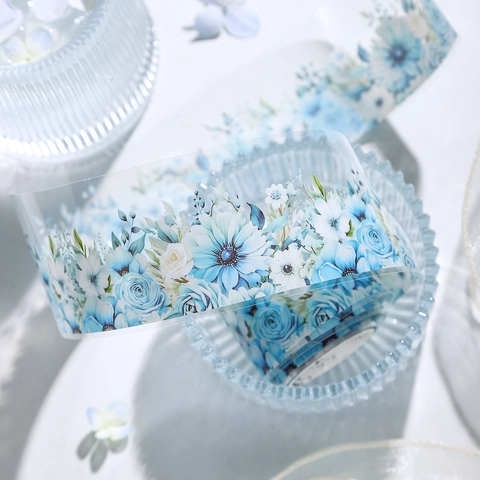 Snowy Garden Serie PET Decoratieve Tape Blauwe Bloemen Esthetisch Waterdicht DIY Scrapbooking Materiaal Handboek Journal Stickers