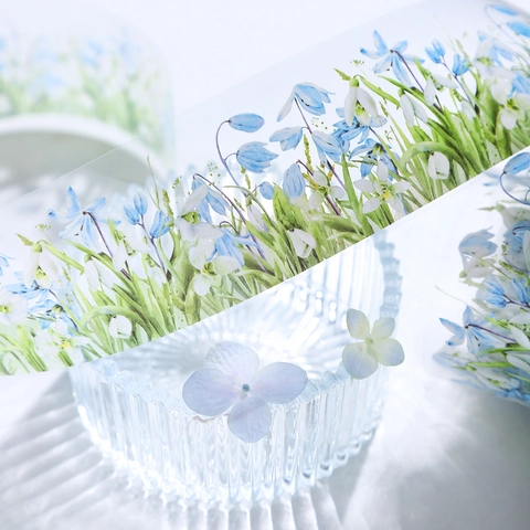 Snowy Garden Serie PET Decoratieve Tape Blauwe Bloemen Esthetisch Waterdicht DIY Scrapbooking Materiaal Handboek Journal Stickers