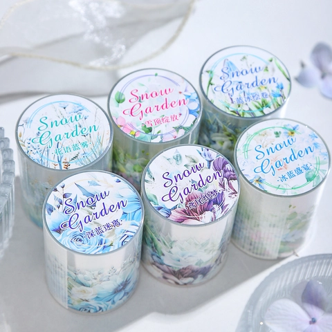 Snow Garden Series PET Floral Decorative Tape 50mmx2m Waterproof Winter Flower Scrapbooking Stickers For DIY Journaling