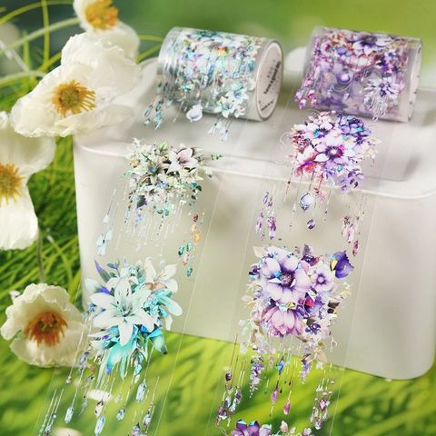 Aesthetic Flower Art Series PET Decorative Masking Tape For Scrapbooking Journaling Floral Pattern Clear Adhesive Tape