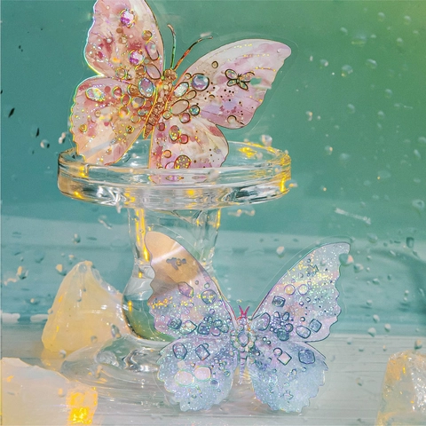 Adesivi in PET Farfalla 3D Olografici Decalcomanie Decorative Laser Vintage per Scrapbooking Journaling Fai da Te Diario Decorazione