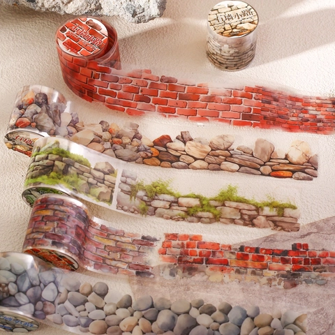 Realistisches Steinziegel Wandtextur PET Dekoband Vintage Stil Für DIY Scrapbooking Handbuch Journaling Künstlerisches Dekor