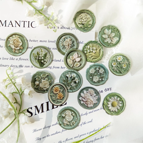 3D Wax Seal Stickers Vintage Relief Floral Butterfly Decals For Journaling Scrapbooking DIY Gift Decoration Stationery Stickers