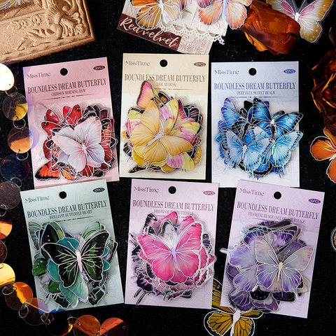 Adesivi Farfalla in PET Retrò Per Scrapbooking Decorazione Diario Fai Da Te Farfalle Olografiche Adesivi Estetici Forniture Ufficio