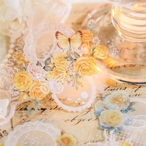 Vintage Blumen Spitze PET Aufkleber Blume Schmetterling Transparent Wasserdicht Deko-Sticker Für DIY Scrapbooking Journal