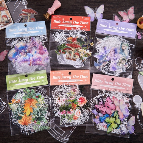 Vintage PET Transparente Aufkleber Blumen Schmetterling Muster Scrapbooking Dekoration DIY Wasserdichtes Tagebuch Zubehör
