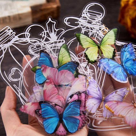 Vintage PET Transparente Aufkleber Blumen Schmetterling Muster Scrapbooking Dekoration DIY Wasserdichtes Tagebuch Zubehör