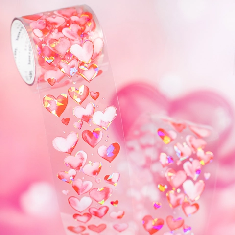 Ruban PET Thème Coeur Romantique Laser Lueur de Coquillage Autocollant Décoratif pour Scrapbooking Journaling DIY Artisanat Papeterie