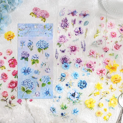 Flower Room Series Vintage Plant PET Stickers Floral Leaves Watercolor Decorative Journaling Scrapbooking Art Materials
