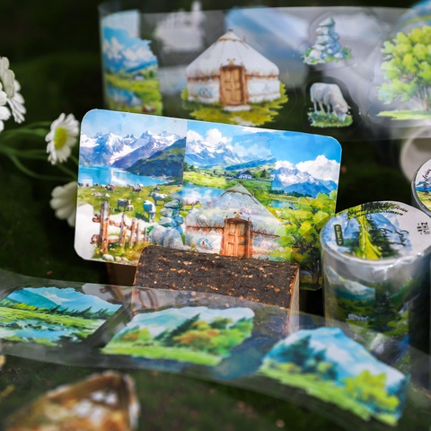 Infinite Journey Series Waterproof PET Tape For Scrapbooking Journaling DIY Art Decorative Natural Scenery Landscape Stickers Multi Style Aesthetic Craft Material