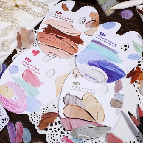Adesivi Retro Story Serie Palette Estetici Texture Pittura a Olio PET Decalcomanie Decorative Per DIY Scrapbooking Journaling