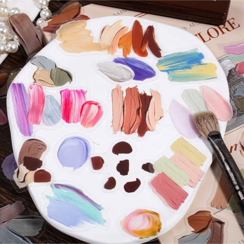 Adesivi Retro Story Serie Palette Estetici Texture Pittura a Olio PET Decalcomanie Decorative Per DIY Scrapbooking Journaling