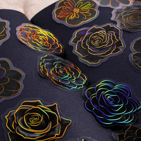 Retro Nacht Blume PET Aufkleber Set Wasserdicht Holografisch Goldprägung Floral Dekoration Für Scrapbooking Journaling Basteln Damen