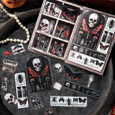 Vintage Gothic Scrapbooking Stickers PET Decorative Decals For Journaling DIY Crafts Butterfly Skeleton Cabinet Of Curiosities Series Stickers