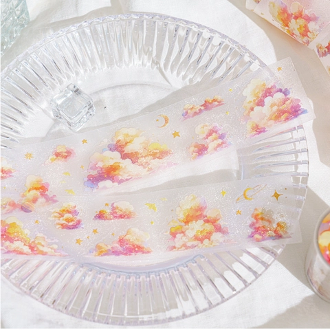 Nastro PET Sogno Nuvole Cielo Stellato Pellicola Flash Fustellato Nastro Decorativo per Journaling Fai da Te Arte Artigianato Scrapbooking Cancelleria