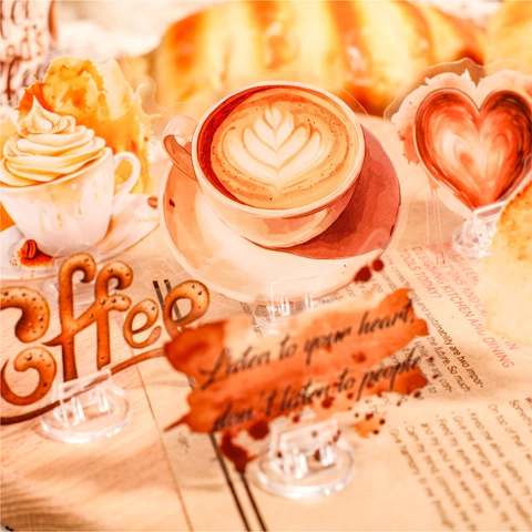 Pacchetto di Adesivi in PET a Tema Caffè Retrò Adesivi Decorativi Estetici Vintage ad Acquerello Tazzine da Caffè Schizzi per Scrapbooking Journaling Planner Fai-da-te
