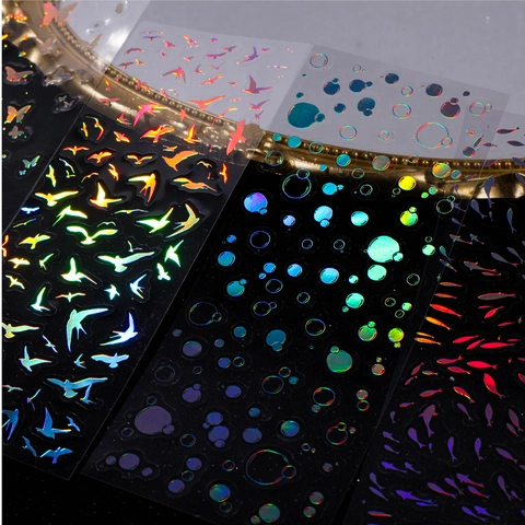 Retro Story Serie Estrella Pegatinas Láser PET Estampado en Caliente Mariposa Pájaro Pez Cristal para Decoración Scrapbooking Journaling 2 Hojas