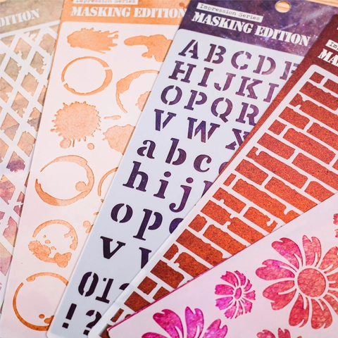 Impression Series Vintage Masking Stencils For Journaling DIY Scrapbooking Decoration Alphabet Number Brick Pattern PP Templates