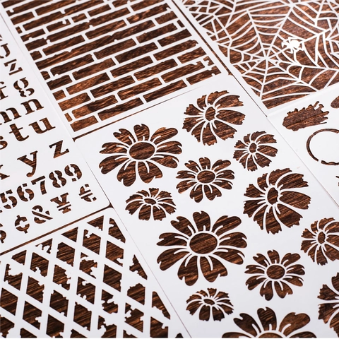 Impression Series Vintage Masking Stencils For Journaling DIY Scrapbooking Decoration Alphabet Number Brick Pattern PP Templates