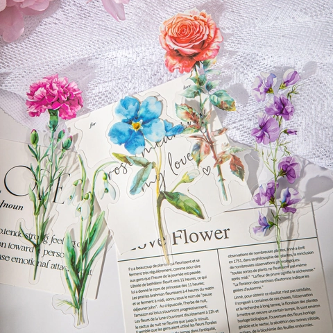 Adesivi Floreali in PET Trasparenti Acquerello Fiori Adesivi per Scrapbooking Journaling DIY Decorativi Piante a Stelo Lungo