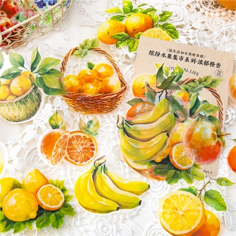 Adesivi PET Serie Mercato della Frutta ad Acquerello Estetica Vintage Decorativi Tema Frutta per Scrapbooking DIY Journal