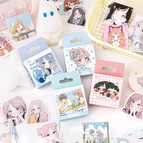 Anime Mädchen Boxed Aufkleber Retro Papier Dekorative Decals Für DIY Scrapbooking Journaling Hand Konto Schreibwaren