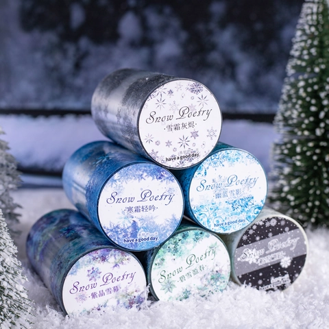Snow Poetry Series PET Decorative Tape Snowflake Landscape Washi Tape For Journaling DIY Craft Scrapbooking