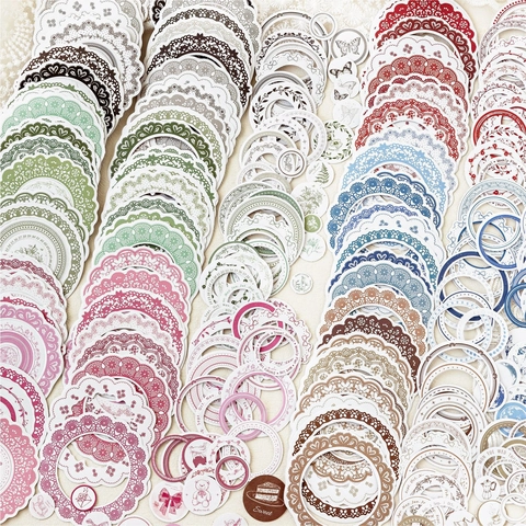 Retro Lace Dream Series Round Border Stickers Vintage Kraft Paper Decals For Journaling Scrapbooking DIY Gift Decoration
