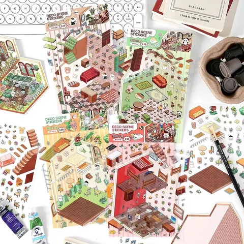 Mijn Kleine Hut Serie 2.5D Isometrische PET Deco Scène Stickers Creatieve Binnenmeubels Scenerie DIY Scrapbook Journal Stickers