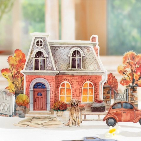 Aquarell Haus Szenerie PET Aufkleber Für Tagebuch Scrapbooking Dekorative Gebäude Hund Auto Illustrationen Wasserdicht DIY Handwerk Geschenk