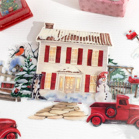 Aquarell Haus Szenerie PET Aufkleber Für Tagebuch Scrapbooking Dekorative Gebäude Hund Auto Illustrationen Wasserdicht DIY Handwerk Geschenk